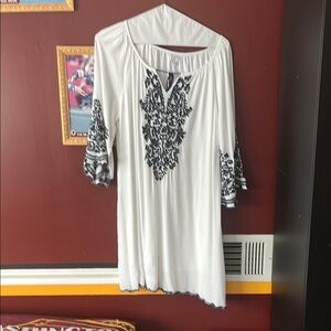 White and Black Embroidered Women's Top